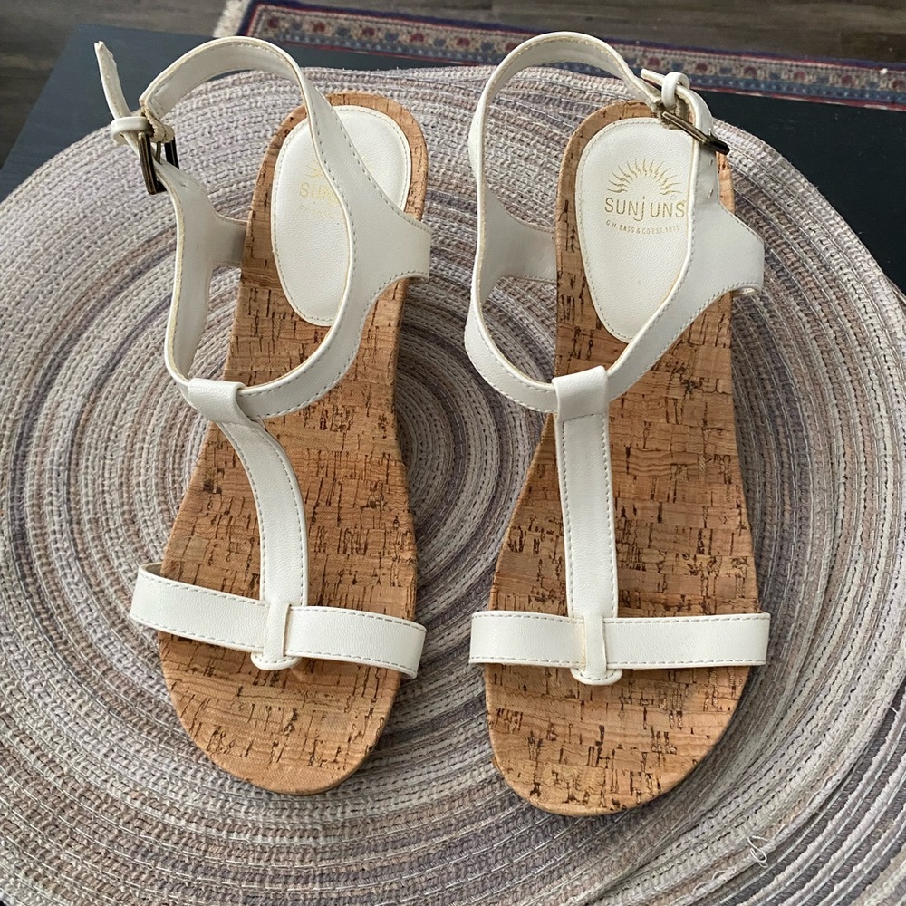 Bass Cream Sandals with Cork Sole